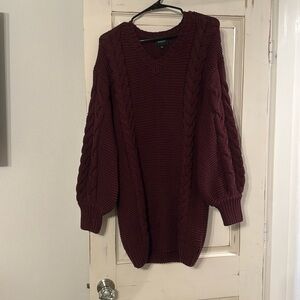 Bardot Bell Knit Sweater Dress in Burgundy